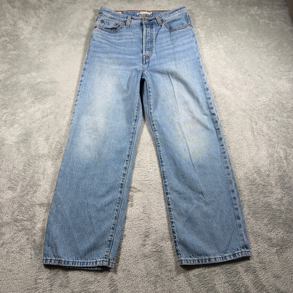 Levis Premium Ribcage Straight Jeans Women 27x27 Blue High Rise Relaxed Big E